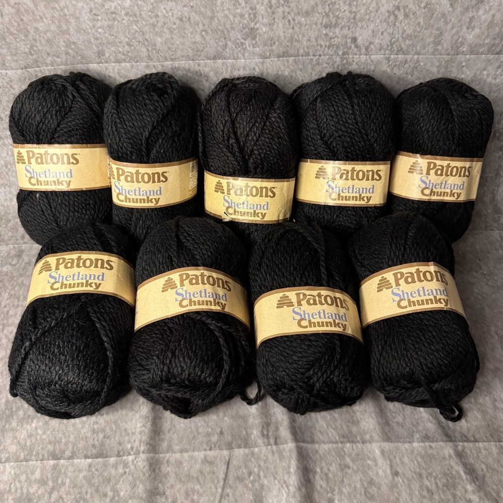 9 Patons Shetland Chunky Black 3.5 oz 121 yds Each 75% Acrylic 25% Wool